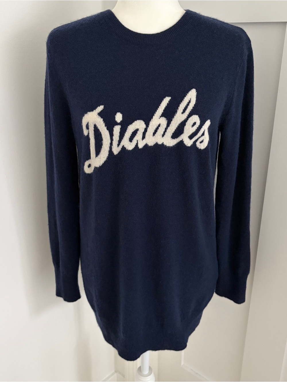 Equipment Femme Diables Sweater XS Navy 100% Cashmere Intarsia Crewneck*19